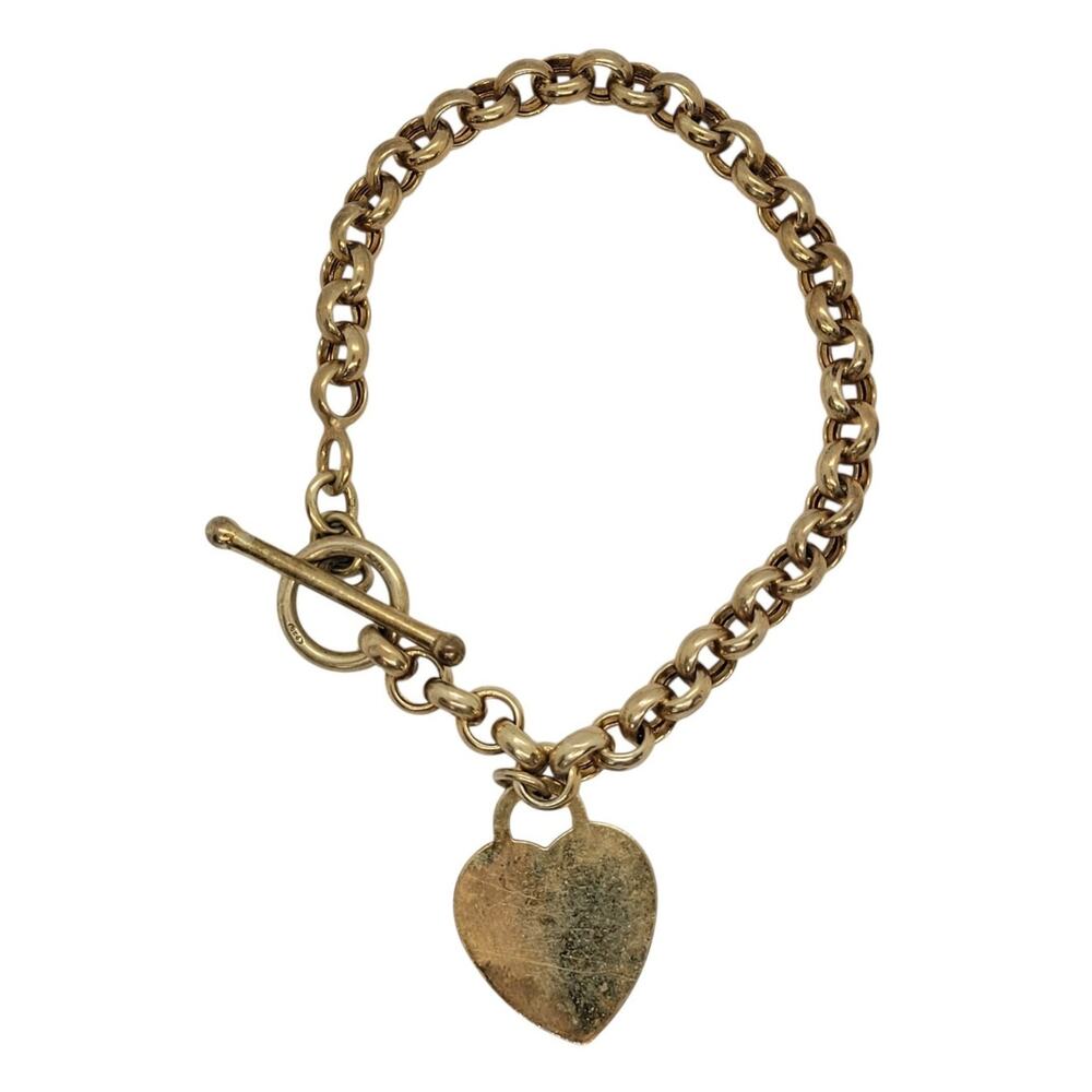 Italian 925 Sterling Silver Gold Wash Heart Charm Toggle Bracelet Preppy Luxe